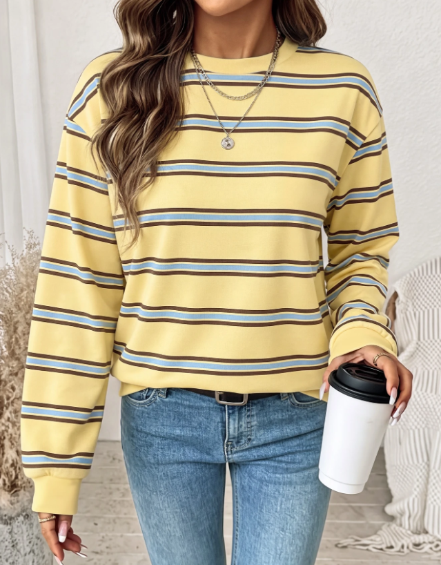 Sweatshirt Feminina Casual às Riscas