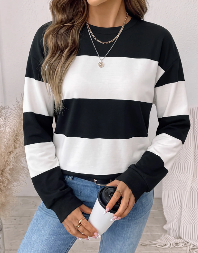 Sweatshirt Feminina Casual às Riscas