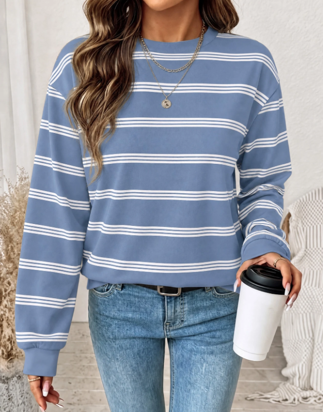 Sweatshirt Feminina Casual às Riscas