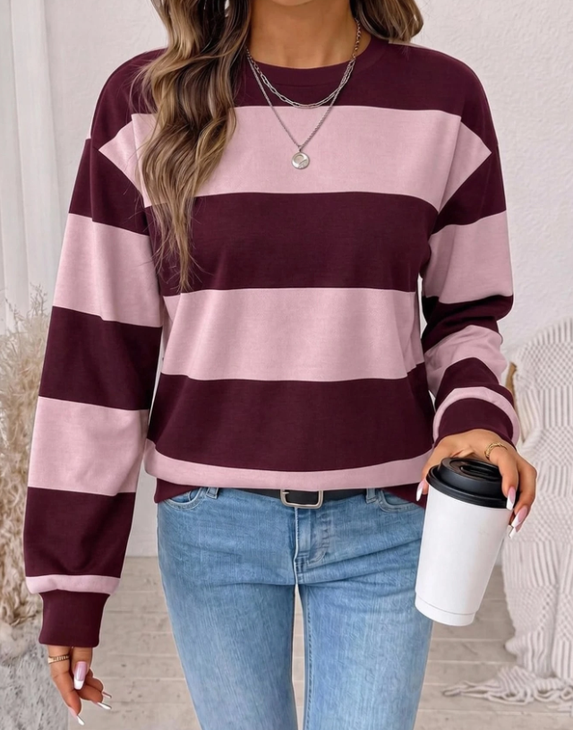 Sweatshirt Feminina Casual às Riscas