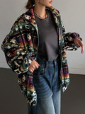 Casaco Casual Vintage com Padrão Étnico