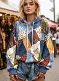 Camisola com Capuz Feminina Patchwork Multicolorida